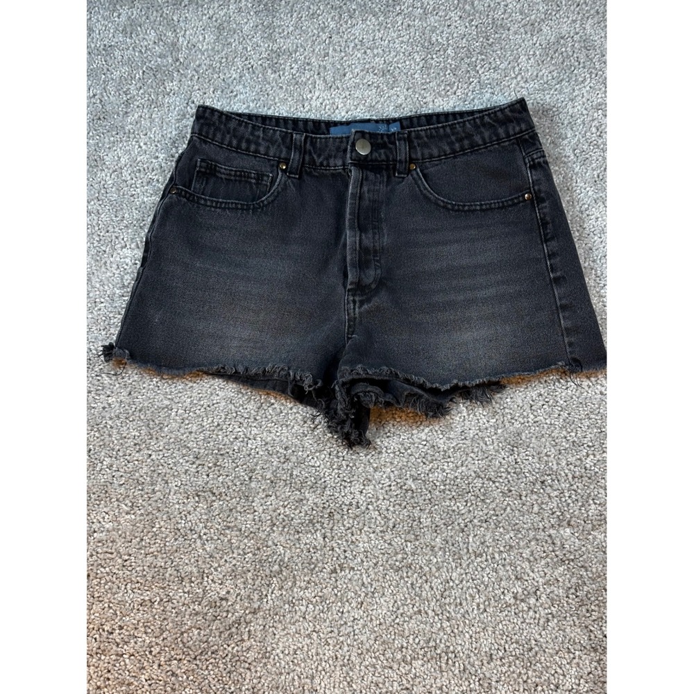 Indigo Rising Womens High Rise Frayed Denim Shorts Faded Black Size 3/4